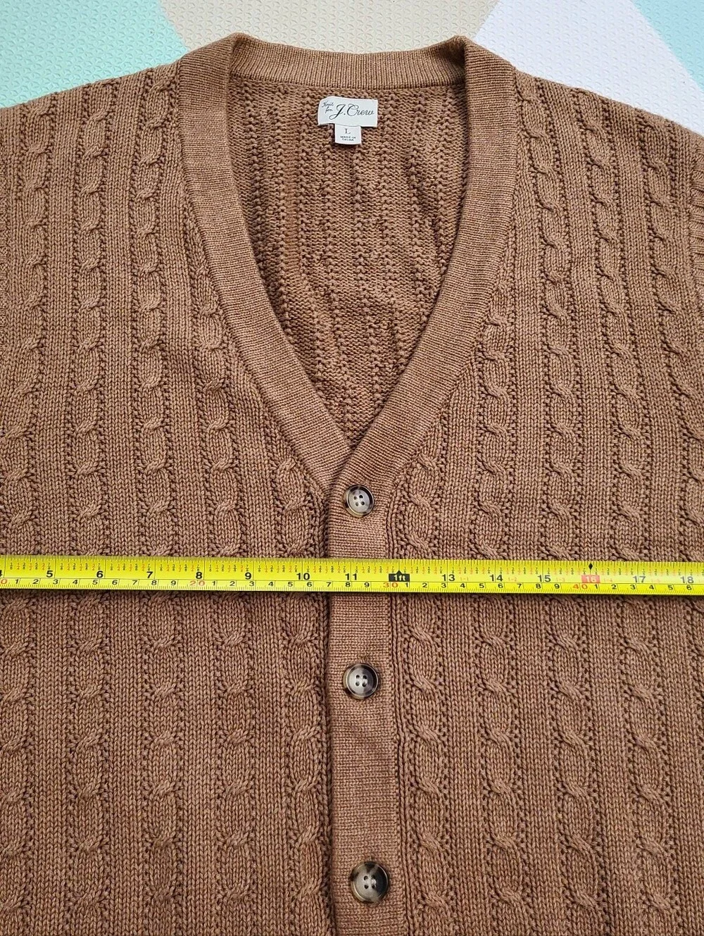 J Crew Men's Heritage Cotton Cardigan Sweater Vest Cable Knit Size L Camel Brown